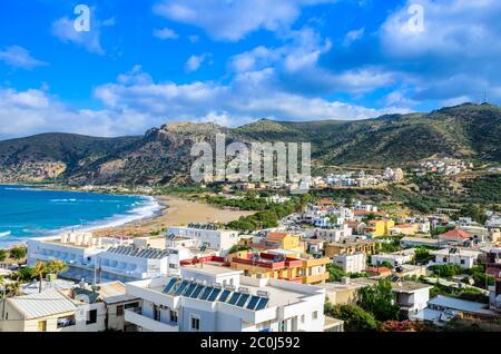 View from the top of the traditional seaside village of Paleochora. Stock Photo