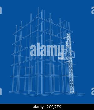 Building under construction with mast lifts Stock Vector