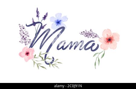 Mother's Day Mom typography quote with hand drawn watercolor flower decoration translated in german language for mother family holiday gift. Stock Vector