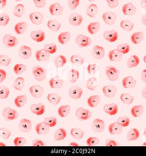 Cute pink watercolor flower seamless pattern in traditional hand drawn style. Romantic floral background for wedding design or feminine product. Stock Vector