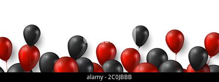 Black Friday sale banner with glossy red and black balloons on white background, vector illustration. Stock Vector
