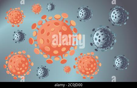Orange and blue coronavirus cell symbols background. Fight against covid-19 global pandemic. Concept vector illustration. Stock Vector