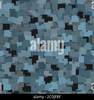 Abstract seamless pattern with blue colored chaotic squares on dark Stock Vector