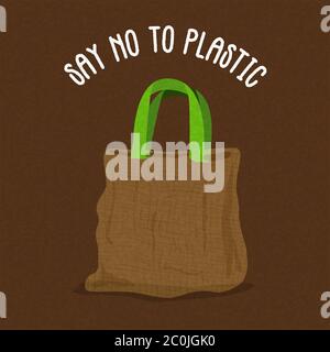 Eco Bag With Text Vector Illustration. Reusable Shopping Bag With 