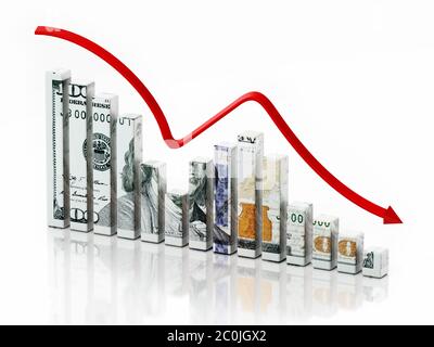 Dollar textured bars and falling arrow. 3D illustration Stock Photo - Alamy