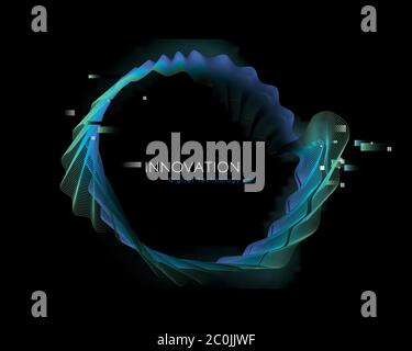 Digital technology illustration concept with modern distorted mesh glitch frame for creative online business or computer project. Stock Vector