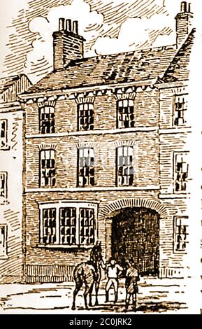 An old sketch of the Black Boy Inn, French gate, Doncaster, Yorkshire during the coaching era. The Black Boy  along with  the Reindeer, the Ram, the Red Lion, the New Angel,(later the Swan ) and the Salutation were the main coaching inns. Stock Photo