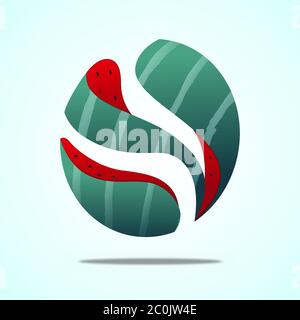 Colorful watermelon fruit sliced on isolated white background. Fresh natural food illustration for healthy vegetarian diet or organic summer product c Stock Vector