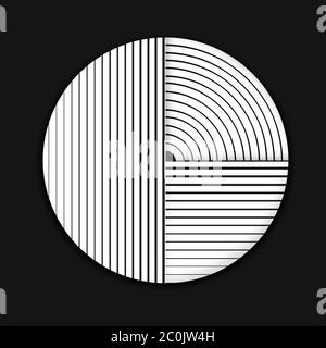 Abstract geometric line circle illustration in retro art deco style or modern minimalist geometry decoration. Isolated black and white round cover des Stock Vector