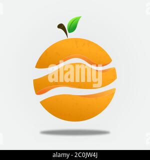 Colorful orange fruit sliced on isolated white background. Fresh natural food illustration for healthy vegetarian diet or organic product concept. Stock Vector