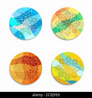 Abstract indian mandala or lotus flower decoration set with colorful floral circle on isolated background. Stock Vector