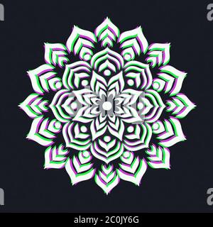 Traditional indian mandala decoration. Colorful holographic lotus flower circle, ethnic design on isolated background. Stock Vector