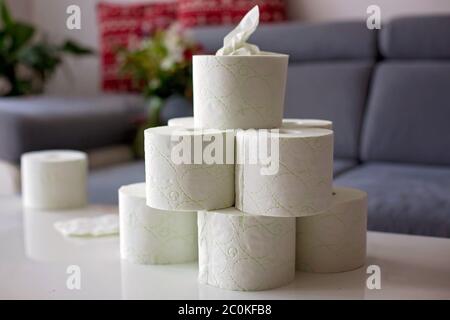 Toilet paper on a table at home Stock Photo