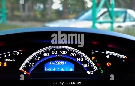 Car dashboard indicators on black panel Stock Photo - Alamy