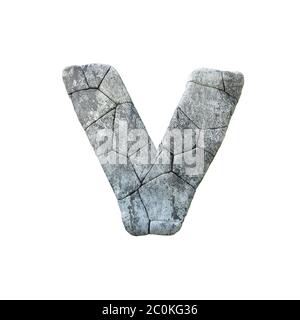 Letter V cracked grunge stone rock font 3D Rendering Stock Photo
