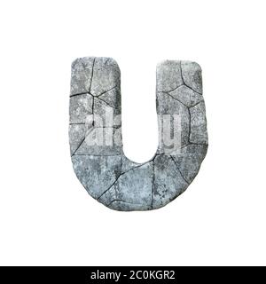 Letter U cracked grunge stone rock font 3D Rendering Stock Photo