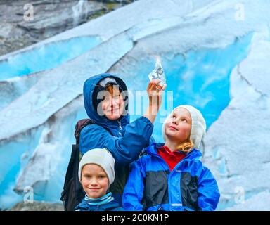 Family near Nigardsbreen glacier (Norway) Stock Photo