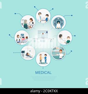 Medical concept with doctors and patients flat design vector illustration Stock Vector