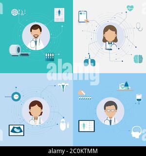 Doctors with medical icons flat design vector illustration Stock Vector