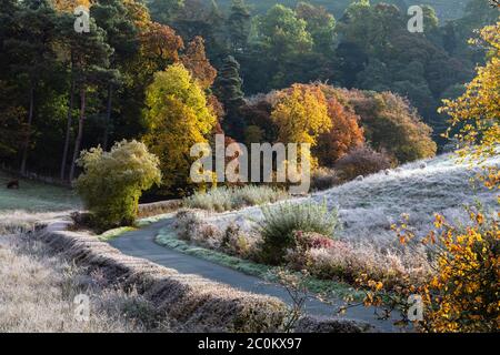A frosty autumn morning in Beresford Dale, Dove Valley, Peak District National Park, Staffordshire, England Stock Photo