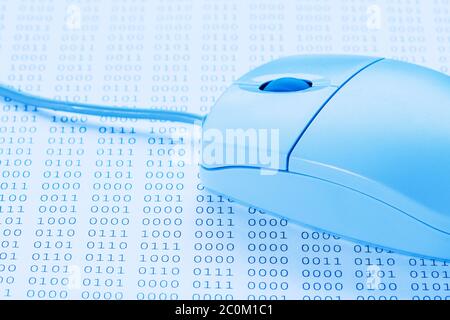Computer mouse on binary code background Stock Photo