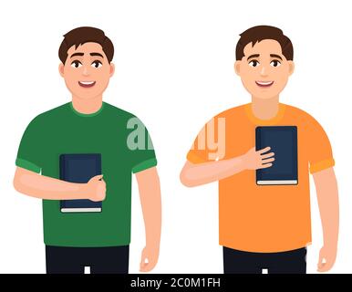 Two guys hold books vector illustration on a white background Stock Vector