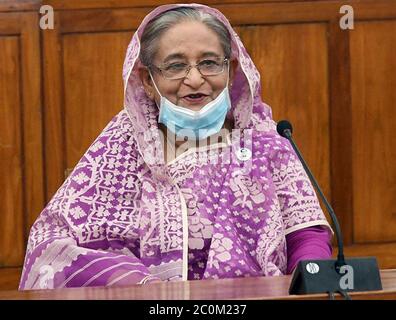 (200612) -- DHAKA, June 12, 2020 (Xinhua) -- Bangladeshi Prime Minister Sheikh Hasina speaks in parliament in Dhaka, Bangladesh on June 11, 2020. The Bangladeshi government has unveiled a record 5.68-trillion-taka (about 66.9 billion U.S. dollars) national budget for the 2020-21 fiscal year starting from July. (PID/Handout via Xinhua) Stock Photo