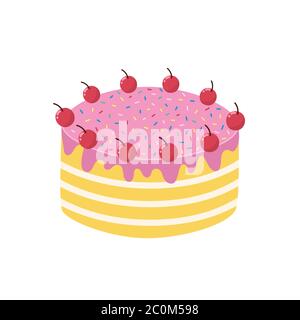 Hand drawn cake with cherries isolated element Stock Vector