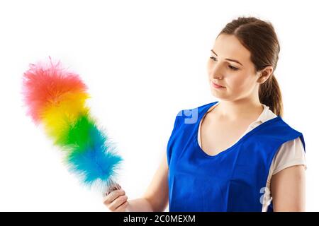 picture of beautiful woman with cleaning sweep Stock Photo