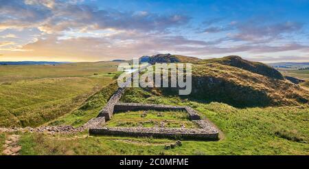 A milecastle fort on Hadrians Wall near Houseteads Roman Fort, Vercovicium, A UNESCO World Heritage Site, Northumberland, England, UK Stock Photo