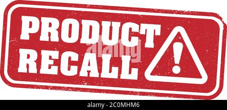 red grungy PRODUCT RECALL stamp or label with warning symbol vector illustration Stock Vector