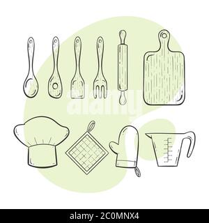 https://l450v.alamy.com/450v/2c0mnx4/cooking-tools-collection-of-kitchen-utensils-for-cooking-serving-stirring-and-cutting-doodle-outlined-style-collection-2c0mnx4.jpg