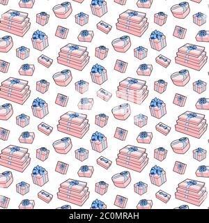 Vector seamless pattern. Gift box collection with bows and ribbons Stock Vector