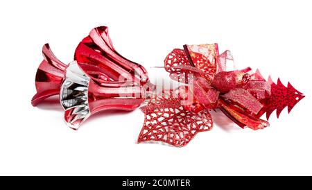 Red christmas bell decoration hanging on white Stock Photo