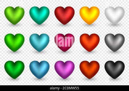 Set of 3d hearts in different colors. Stock Vector