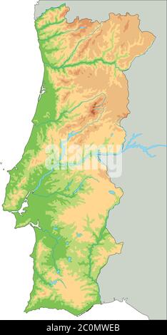 High detailed Portugal physical map. Stock Vector