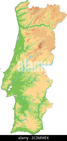 High detailed Portugal physical map. Stock Vector