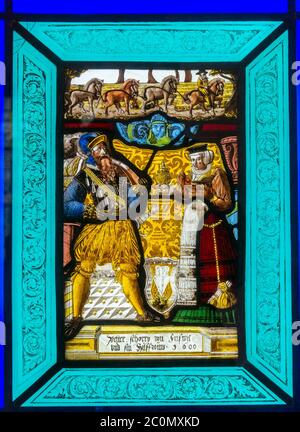 Stained glass window from Pena National Palace, Portugal Stock Photo