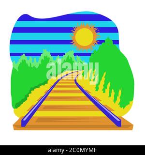 Railway track going over the horizon, isolation on a white Stock Vector
