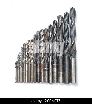 set of  old rusty drill bits isolated in white Stock Photo