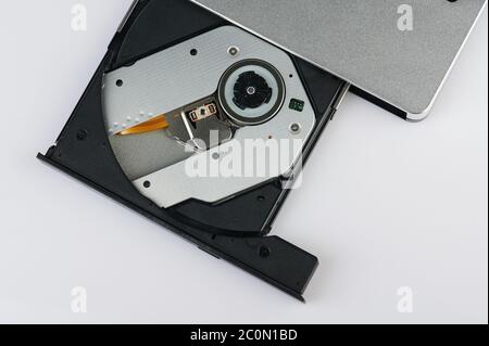 External cd drive above top view isolated on white background Stock Photo