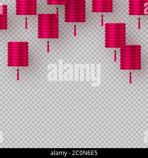 Chinese lanterns in pink on transparent background Stock Vector