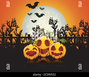 Halloween background with happy pumpkins Stock Vector