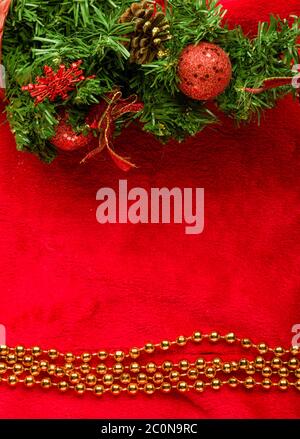 Frame of fir branch or spruce branch and red berries isolated on white ...