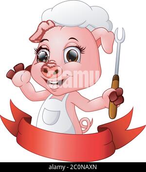 Cute cartoon chef pig holding a fork Stock Vector