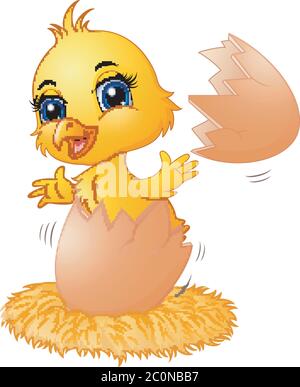 Vector illustration of Cracked egg with cute bird inside Stock Vector