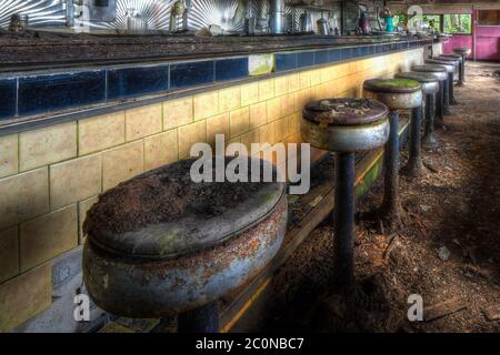 Abandoned retro pink diner Stock Photo