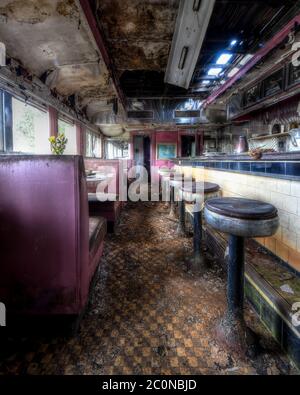 Abandoned retro pink diner Stock Photo