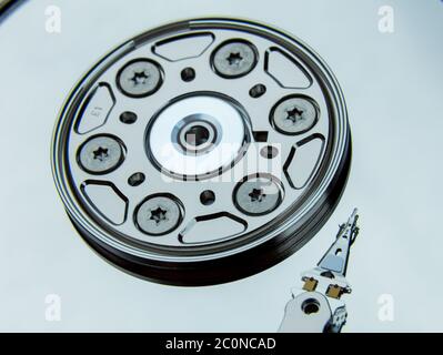 Close up of open computer hard disk drive Stock Photo