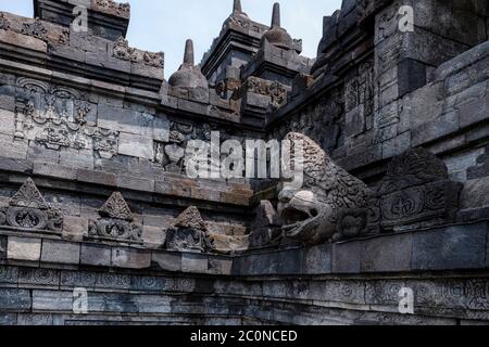 Borobudur statue, relief and stupa Stock Photo